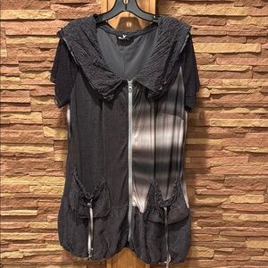 Made in Italy 🇮🇹 Stylish Black and Gray Zip-Up Tunic/Dress